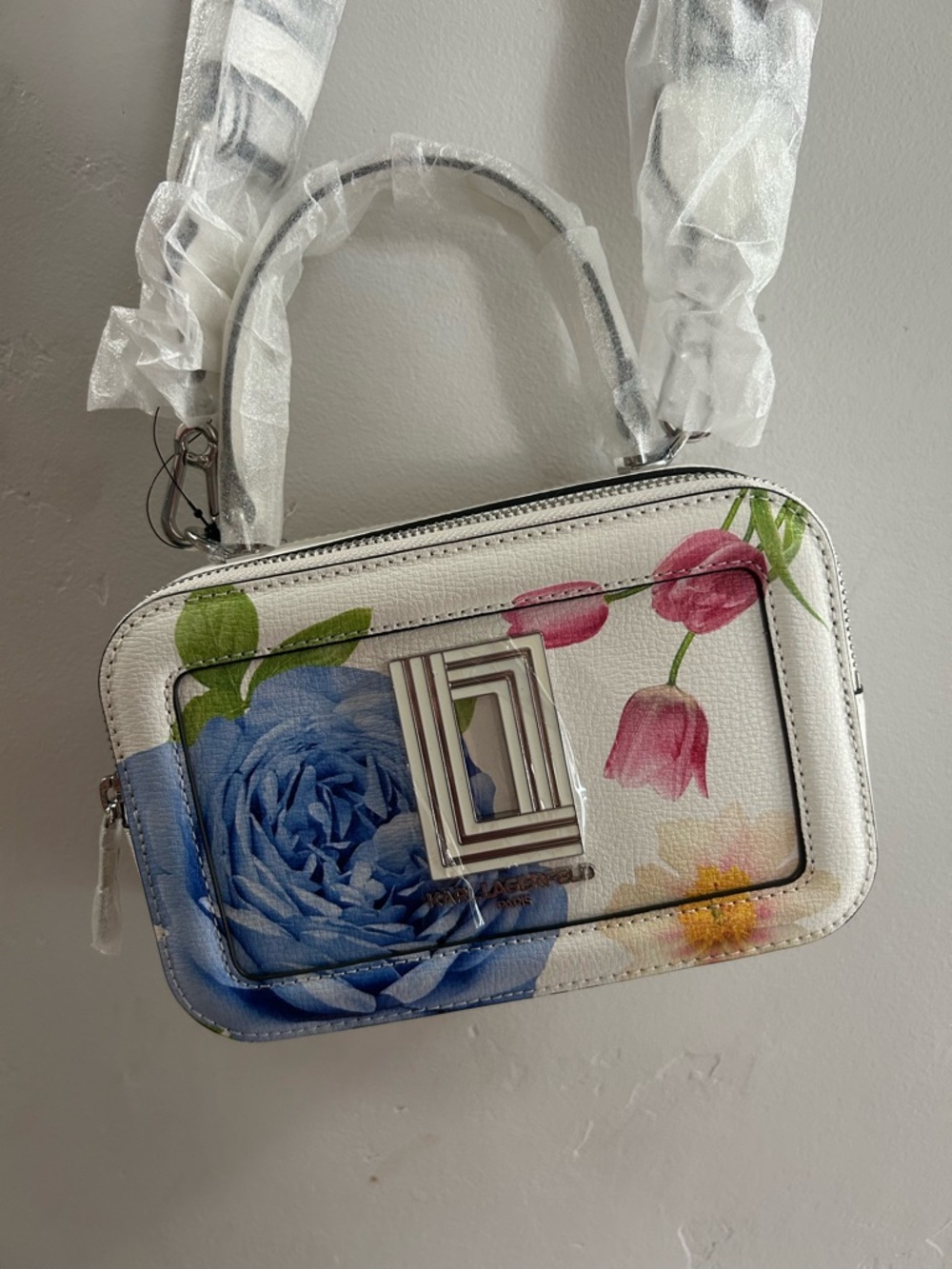 Karl Lagerfeld White Floral Mini Crossbody Satchel